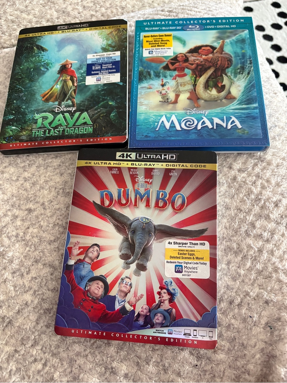 Disney 4K 3D Blu-Ray Movie Lot: Moana 3D, Raya 4K, Dumbo 4K Editions